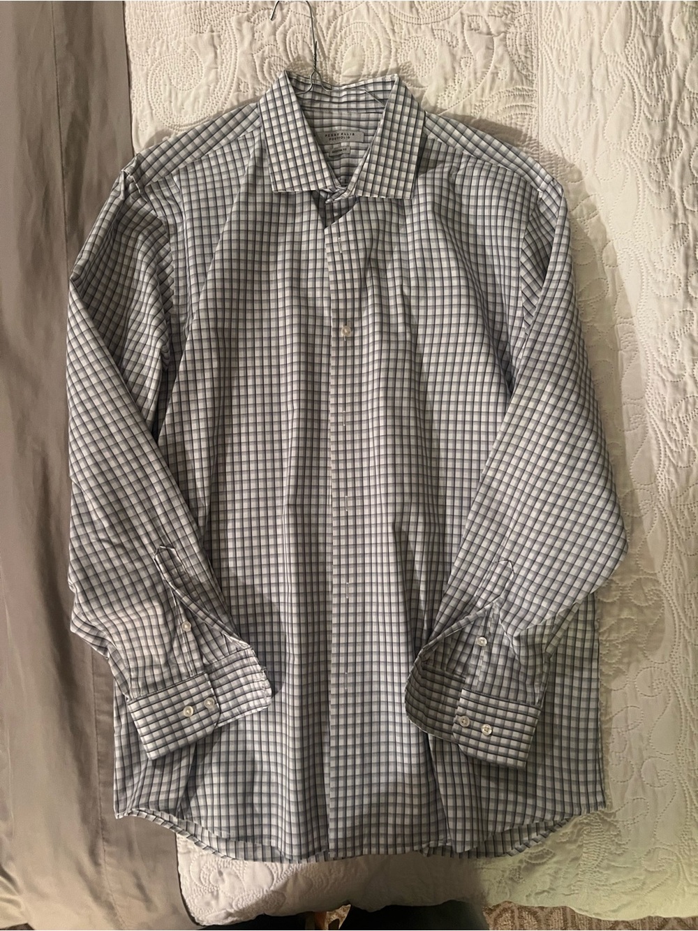Perry Ellis Blue and White Checked Dress Shirt